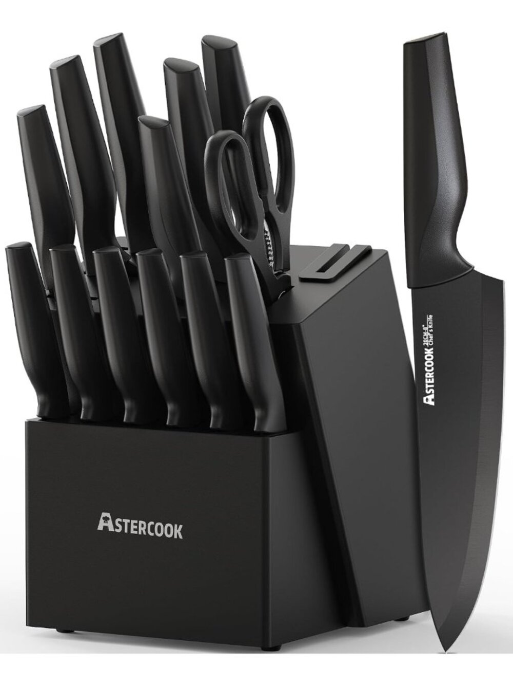 15-Piece Kitchen Knife Block Set with Sharpener - Sleek Black Design, Durable